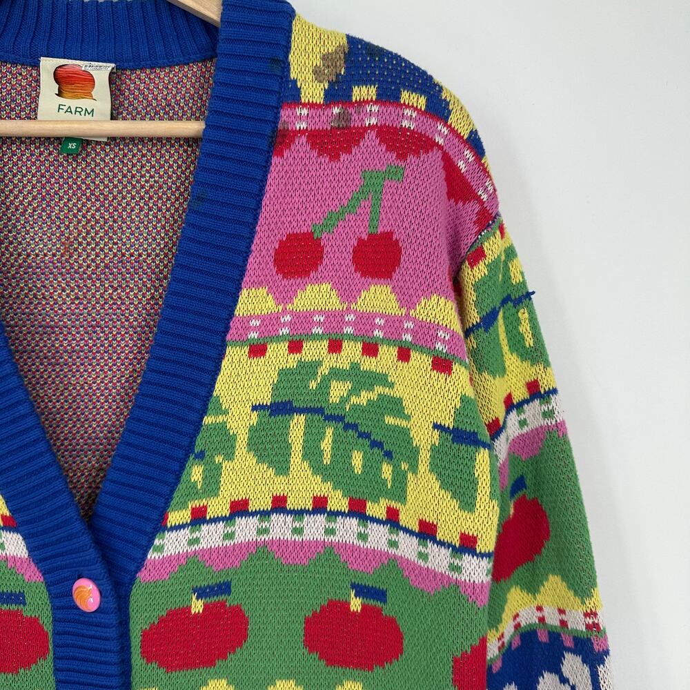 FARM RIO Sweet Orchard Chunky Knit Cardigan Cozy Oversized Fruit Floral Sweater - Picture 8 of 16